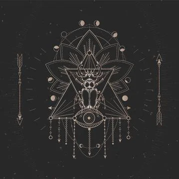 Vector illustration with hand drawn Stag beetle and Sacred geometric symbol o Stock Illustration