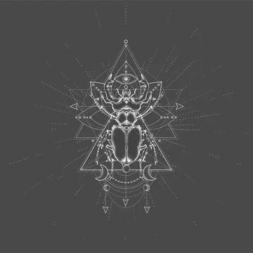 Vector illustration with hand drawn Stag Beetle and Sacred symbol/ Stock Illustration