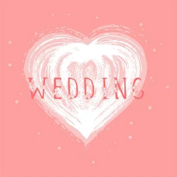Vector illustration with hand drawn text WEDDING and grunge heart on pink bac Stock Illustration