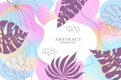 Vector illustration with hand drawn tropical plants and geometric shapes is.. Stock Illustration