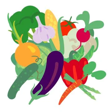 Vector illustration with hand drawn vegetables. Farm market products.  Stock Illustration
