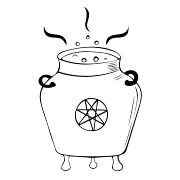 Vector illustration of a hand drawn witch s cauldron with a potion and bubbles Stock Illustration