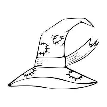 Vector illustration of a hand-drawn witch hat with patches. Stock Illustration