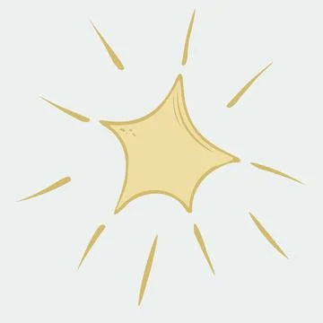 Vector illustration of a hand-drawn yellow star with rays of light. Stock Illustration