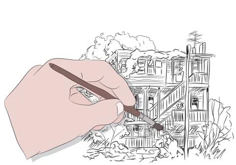 Vector illustration of the hand that draws, on a white background Stock Illustration