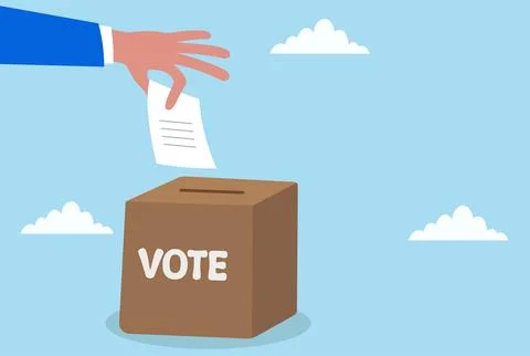 Vector illustration of a hand dropping a ballot into a voting box Ilustración de archivo
