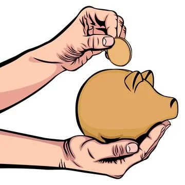 Vector Illustration of Hand Dropping Coin in Piggy Bank Stock Illustration