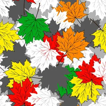Vector Illustration Hand drown of colored maple tree leaves. Seamless pattern Stock Illustration