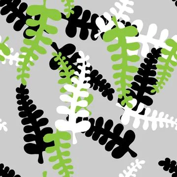 Vector Illustration Hand drown of green gray white fern leaves. Seamless pattern イラスト素材