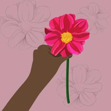 Vector illustration of a hand with a flower. Stock Illustration