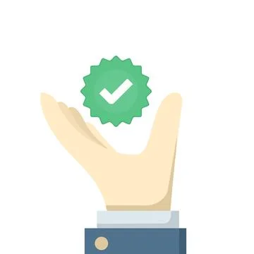 Vector illustration of hand with green verified check badge Stock Illustration