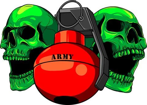Vector illustration of hand grenade skulls on white background Illustrazione stock