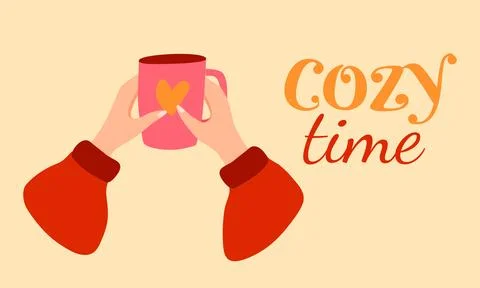 Vector illustration of hand hold coffee cup. Side view. Cozy time Stock-Illustration