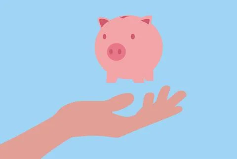 Vector illustration of a hand holding and protecting a piggy bank Stock Illustration