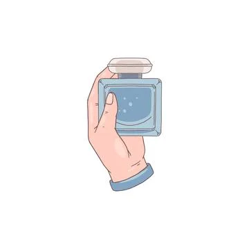 Vector illustration of a hand holding a bottle of perfume. Illustration