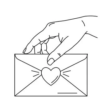 Vector illustration of hand holding envelope with love letter. Line art. Vale Stock Illustration