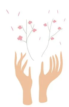 Vector illustration of a hand holding a flower. Seedlings grow in the hands o Stock Illustration