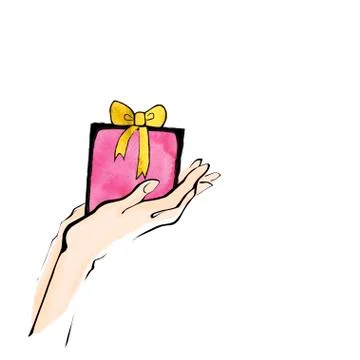 Vector illustration hand holding present gift watercolour Иллюстрация