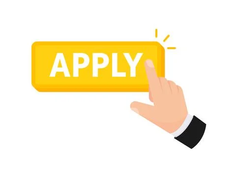 Vector illustration of a hand interacting with an Apply button, symbolizing the Иллюстрация