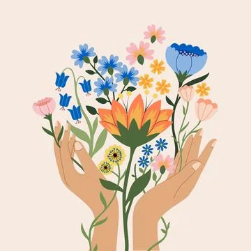 Vector Illustration of hand keeping flower Stock Illustration