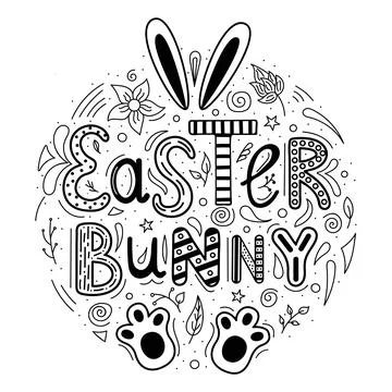 Vector illustration. Hand lettering easter bunny. Doodle Stockillustratie