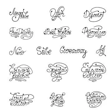 Vector illustration. Hand lettering on a white background. Set for sales, pro Stock Illustration