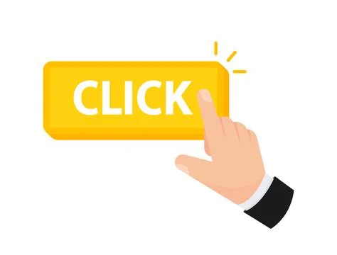 Vector illustration of a hand pointing to a vibrant yellow Click button Stockillustratie