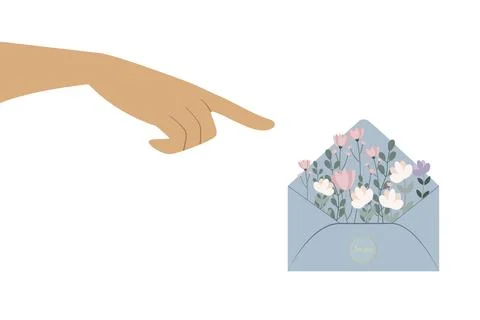 Vector illustration. Hand pose concept. Female hand pointing to something. In Stock Illustration