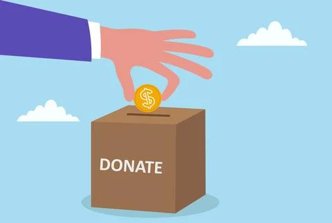 Vector illustration of a hand putting a coin into a donation box Stock Illustration