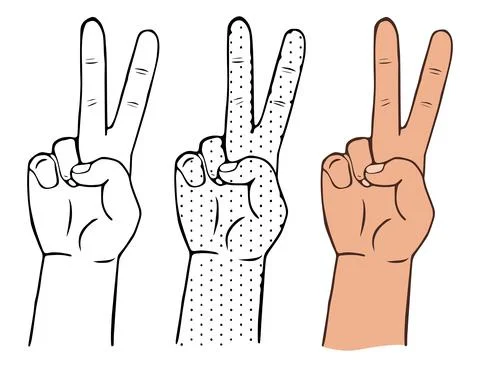 Vector illustration of a hand showing a gesture of peace or victory isolated  Stock Illustration