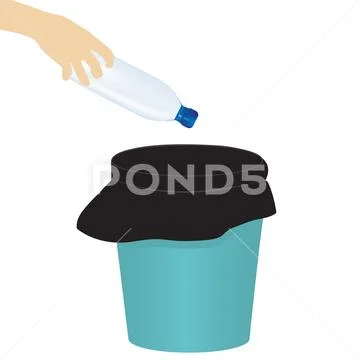 Vector illustration with hand throwing dust into the trash with dust bag Stock Illustration