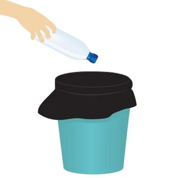 Vector illustration with hand throwing dust into the trash with dust bag Illustrazione stock