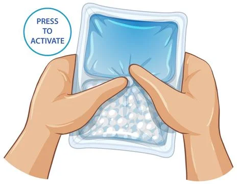 Vector Illustration of Hands Activating a Chemical Instant Cold Pack Stock Illustration