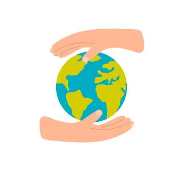 Vector illustration with hands and planet earth in cartoon hand drawn style Stock Illustration