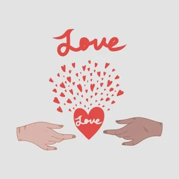 Vector illustration of hands in a circle of hearts. Hand-drawn heart clip art Stock Illustration