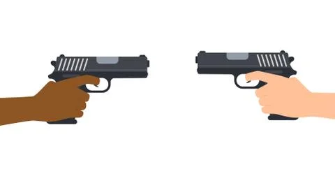 Vector illustration of hands hold and pointing two guns on white background Stock Illustration