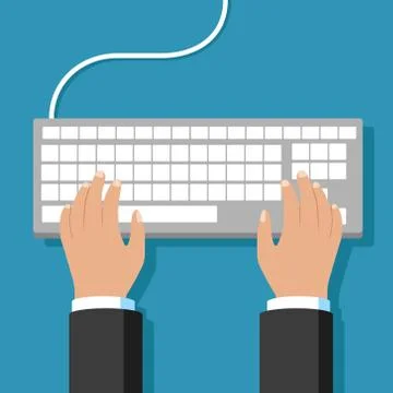 Vector illustration of hands on keyboard. Vector illustration. Isolated. 스톡 일러스트