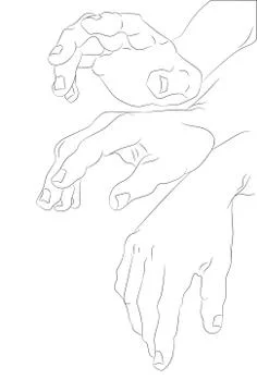 Vector illustration of hands, line drawing, vector Stock Illustration
