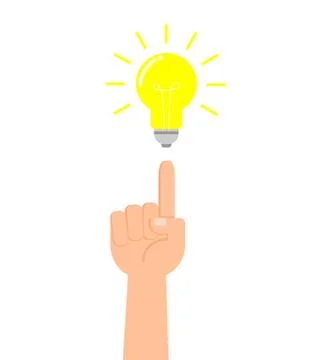 Vector illustration of hands pointing finger to the bulb -  Idea concept Stock Illustration