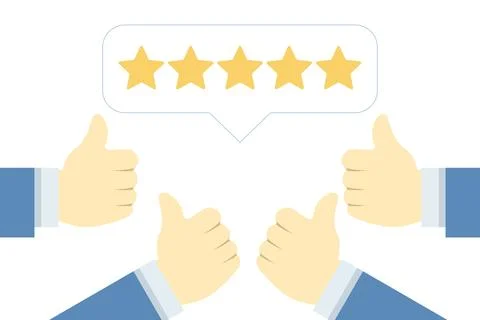 Vector illustration of hands showing thumbs up, representing customer feedback. 库存插图