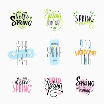 Vector illustration with handwritten lettering of spring greetings, green, pi Stock Illustration
