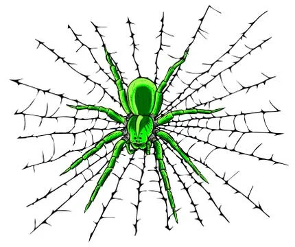 Vector illustration hanging spider on web thread Illustrazione stock