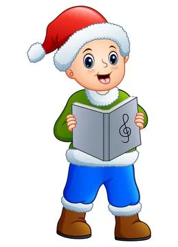 Vector illustration of Happy boy singing christmas carols Stock Illustration