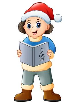 Vector illustration of Happy boy singing christmas carols Stock Illustration
