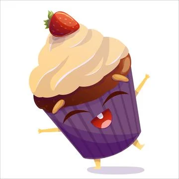 Vector illustration of a happy cake. Cake, character, vector, fun, sweet Stock Illustration