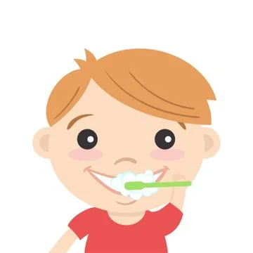 Vector illustration of happy cute boy cleaning his teeth with toothpaste and  Stock Illustration