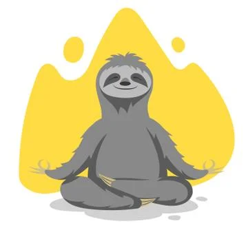 Vector illustration of happy cute sloth practicing yoga exercises. Vector pri Stock Illustration
