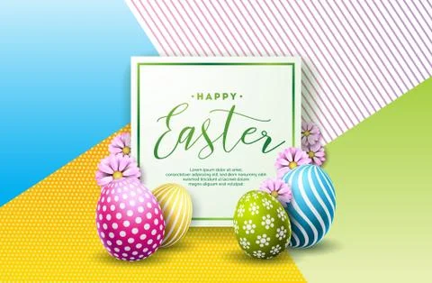 Vector Illustration of Happy Easter Holiday with Painted Egg and Flower on Clean Illustrazione stock