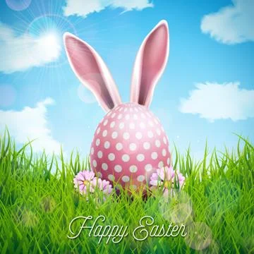 Vector Illustration of Happy Easter Holiday with Rabbit Ears, Painted Egg and 库存插图