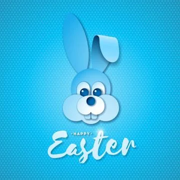 Vector Illustration of Happy Easter Holiday with Nice Rabbit Face and Hand イラスト素材